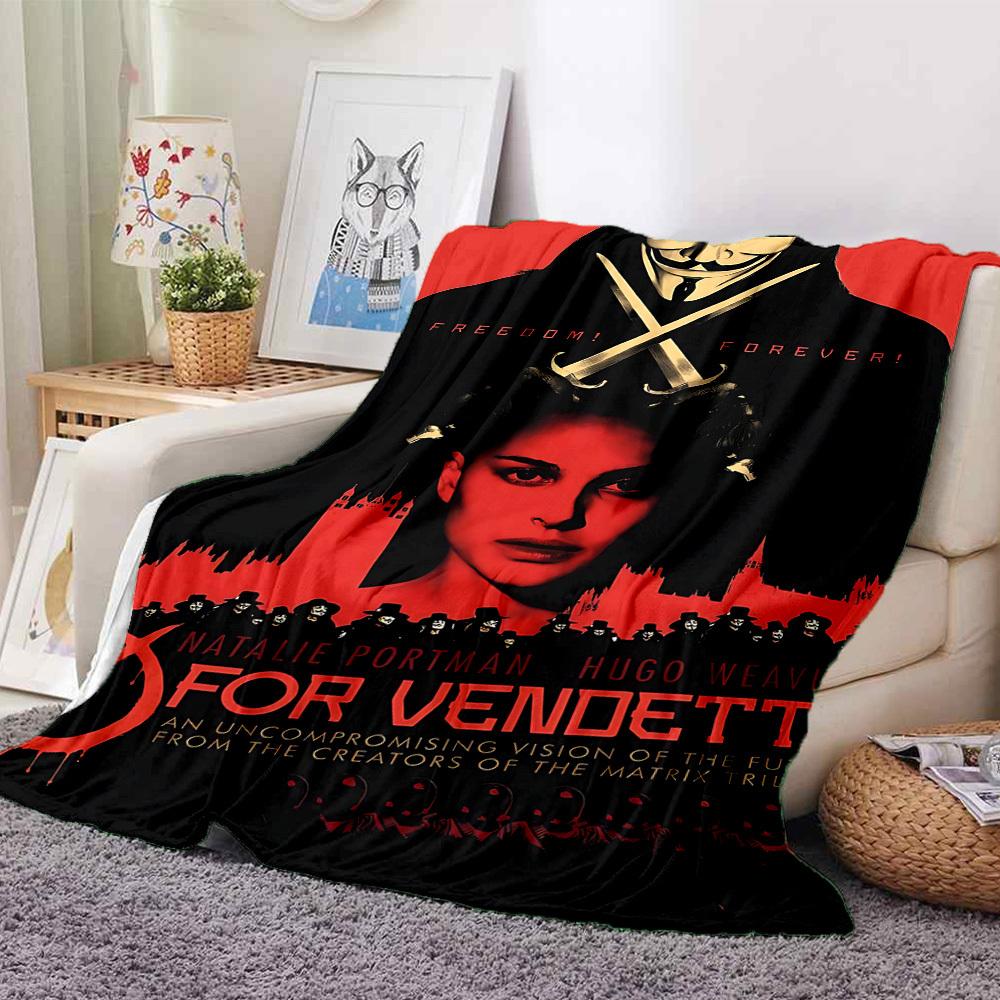 1pc V for Vendetta Flannel Throw Blanket - HD Printed Lightweight Soft Warm All-Season Blanket for Sofa, Bed, Travel, Camping 084