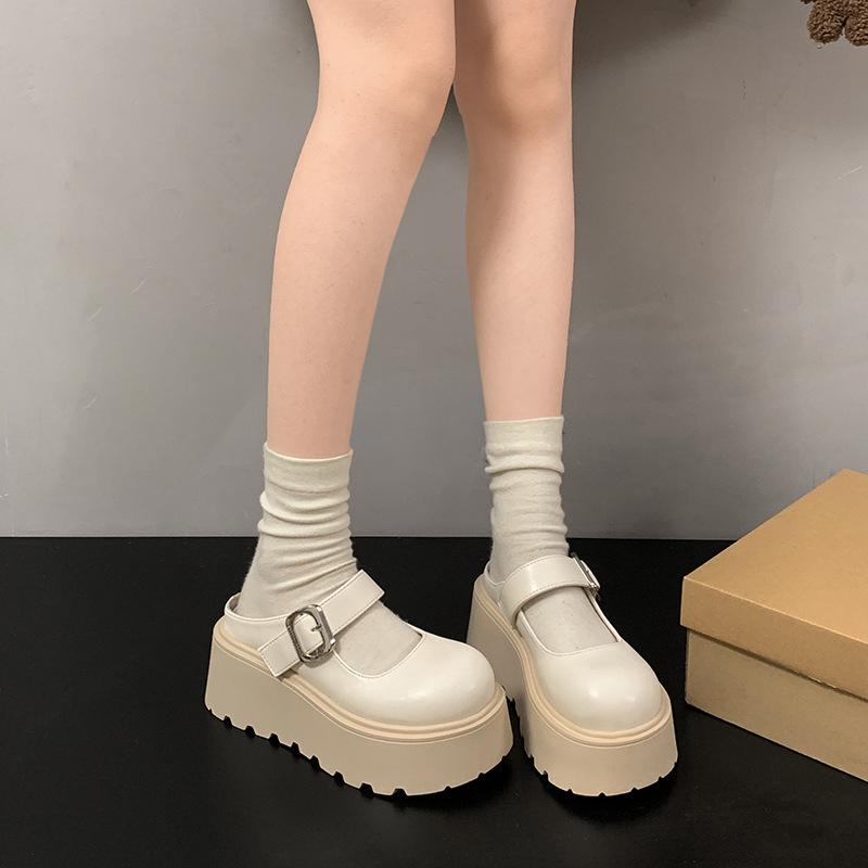 

Queen Fan White Retro Thick-soled Baotou Slippers Women s Summer Wear 2025 New Height Increase Half-drag Mary Jane Shoes 39 бежевый
