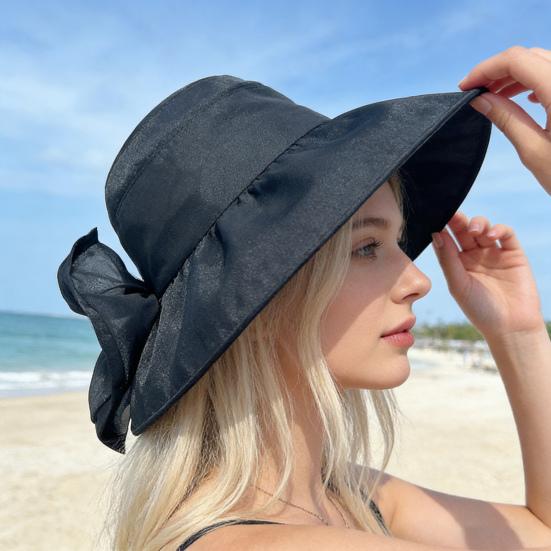 Fisherman Hat Three-Dimensional Large Bow Mesh Fabric Full Face Sun Protection Hat