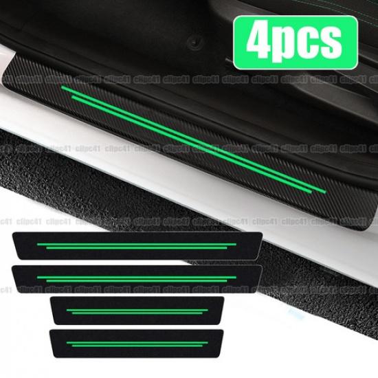 4x Carbon Fiber Car Door Sill Cover Protector Sticker Green Luminous Accessories