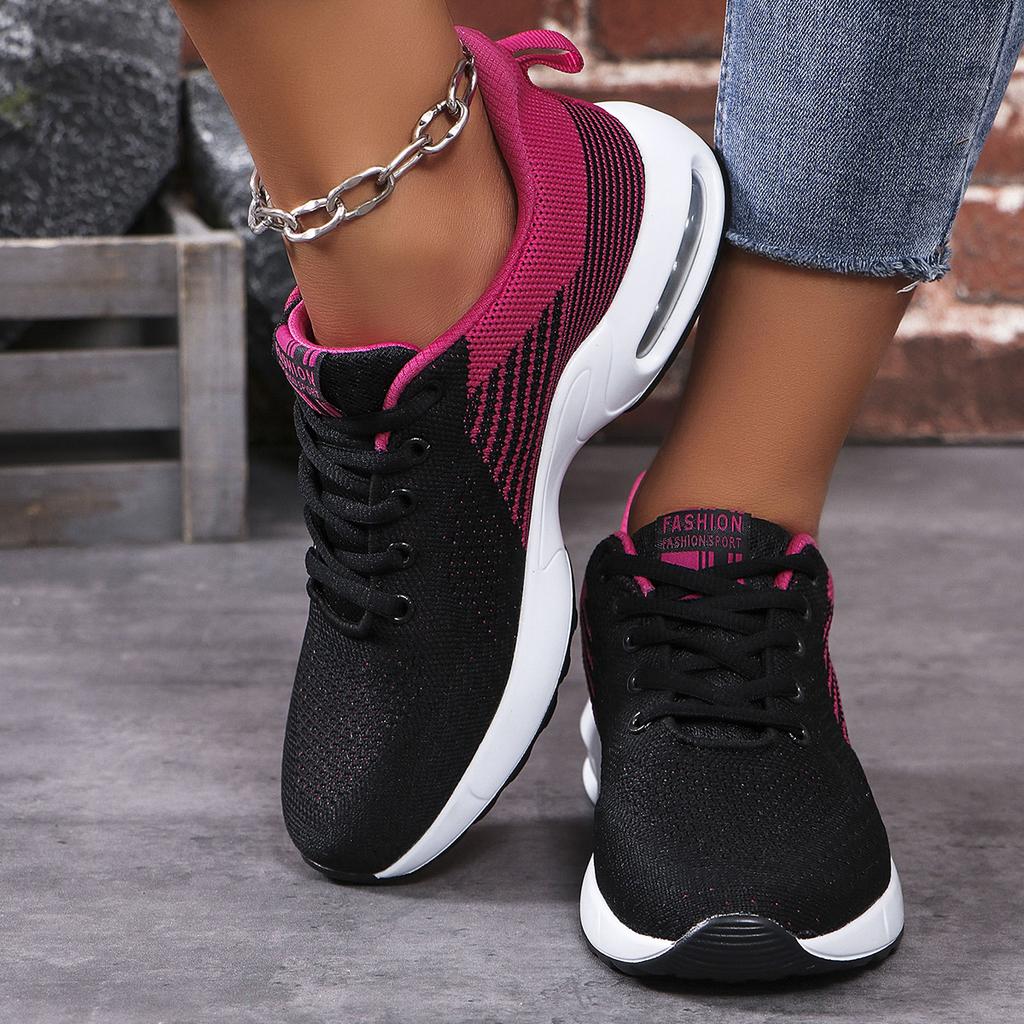 Women's Breathable Mesh Sneakers Fashion Air-cushion Running Sports Shoes Ladies Knitted Jogging Walking Shoes Anti-slip