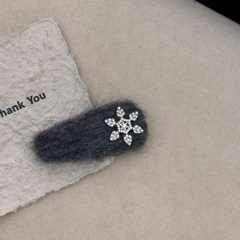 

1 шт. Сияющая стразовая снежинка плюшевая заколка-клипса, осенне-зимняя серая серия, простой темперамент, заколка-клипса для края волос