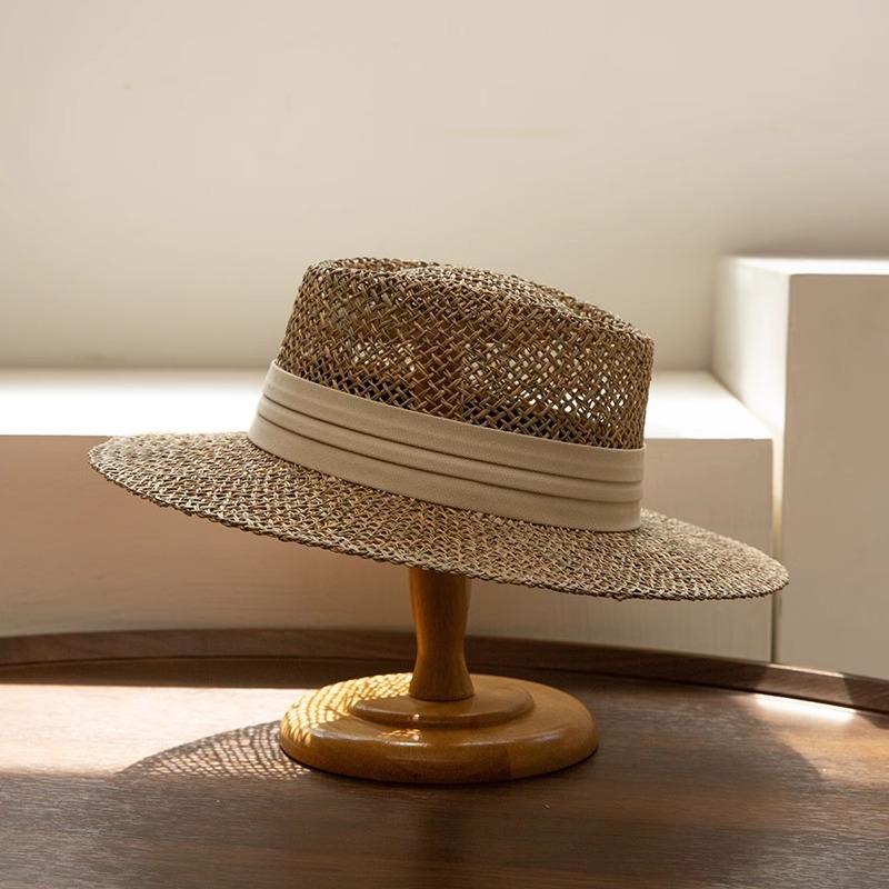 Hollow Panama Hat French Webbing Holiday Jazz Hat Knitted Topper Beach Photo Ambience Sun Hat