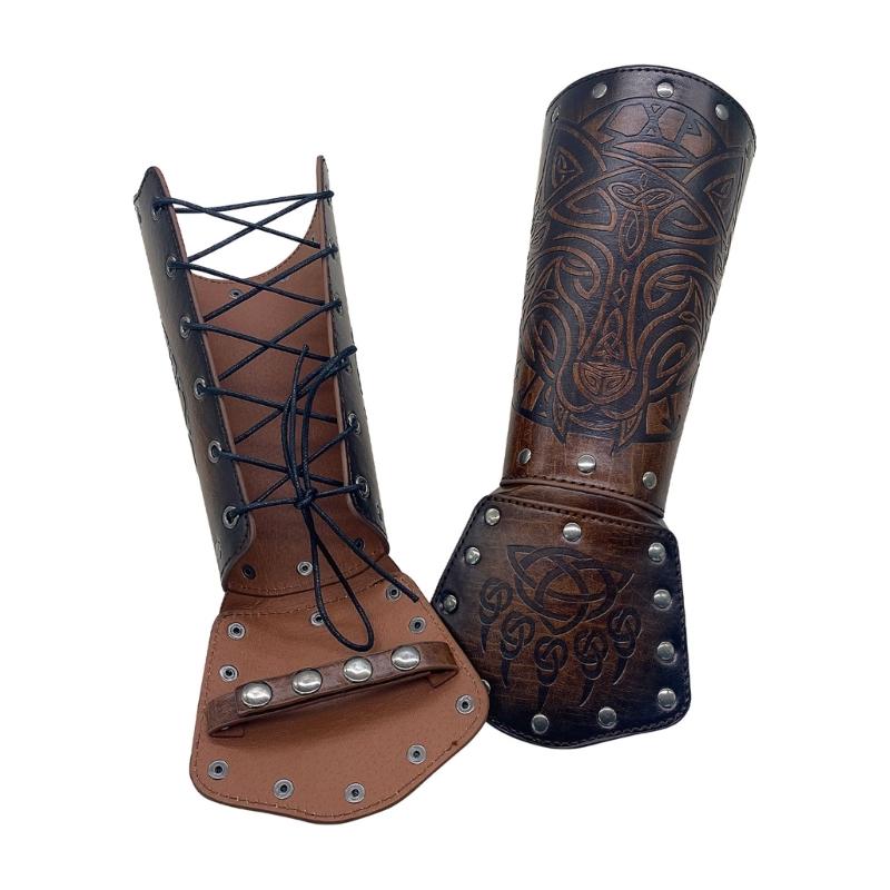 Viking Knight Arm Gauntlets Bracer Vintage Faux Leather Gauntlets Wristband Medieval Leather Bracers Arm Armors