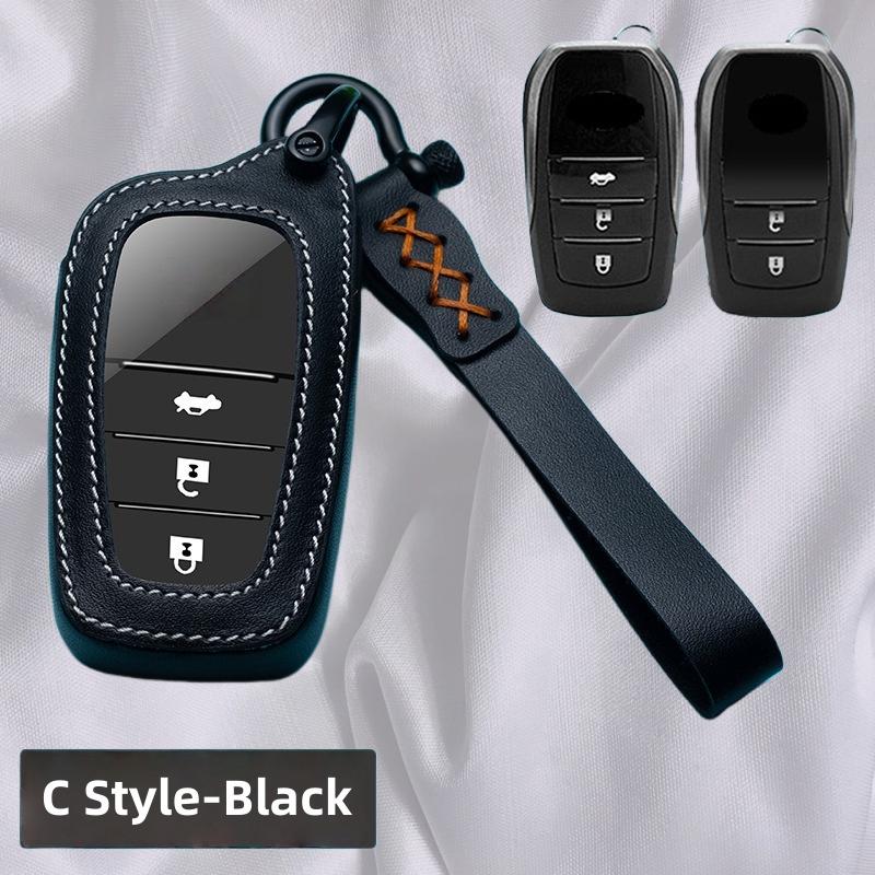 

Leather Car Key Case Cover Shell Fob For Toyota CHR Hilux Fortuner Land Cruiser 200 Camry Corolla Crown RAV4 Highland Key Chain чёрный
