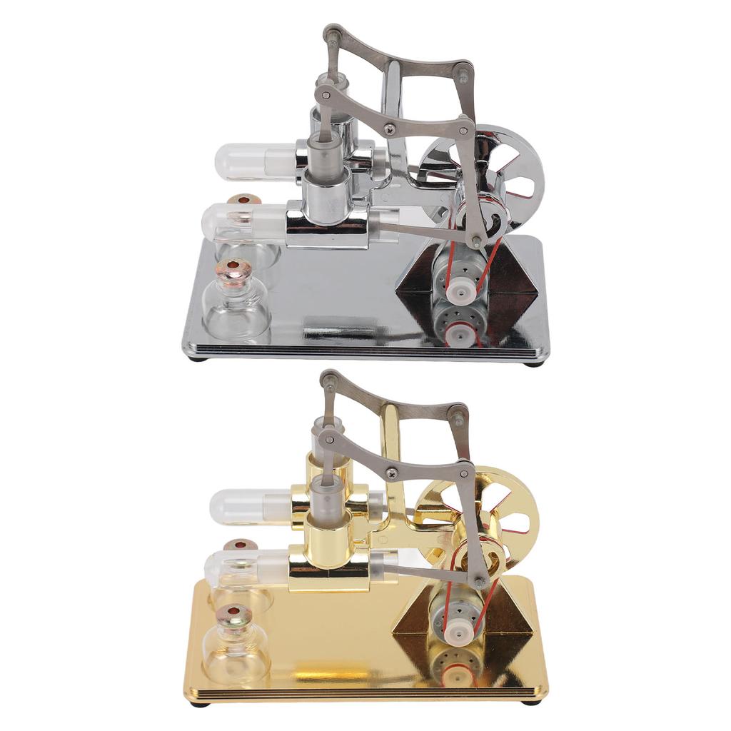 Stirling Engine Model Kit Early Educational Double Cylinder All Metal Wooden Base Stirling Engine Mo