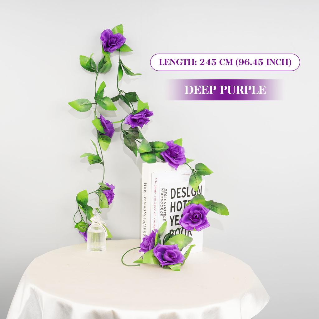 9 Flower Head Artificial Silk Rose Ivy Garland Fake Flower Vine with Green Leaves for Wedding Party Home Decor, DIY Wreath