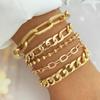 Punk Golden Metal Thick Chain Bracelets for Women Men Pentagram Heart Beads Pendant Charm Bracelet Set Fashion Jewelry