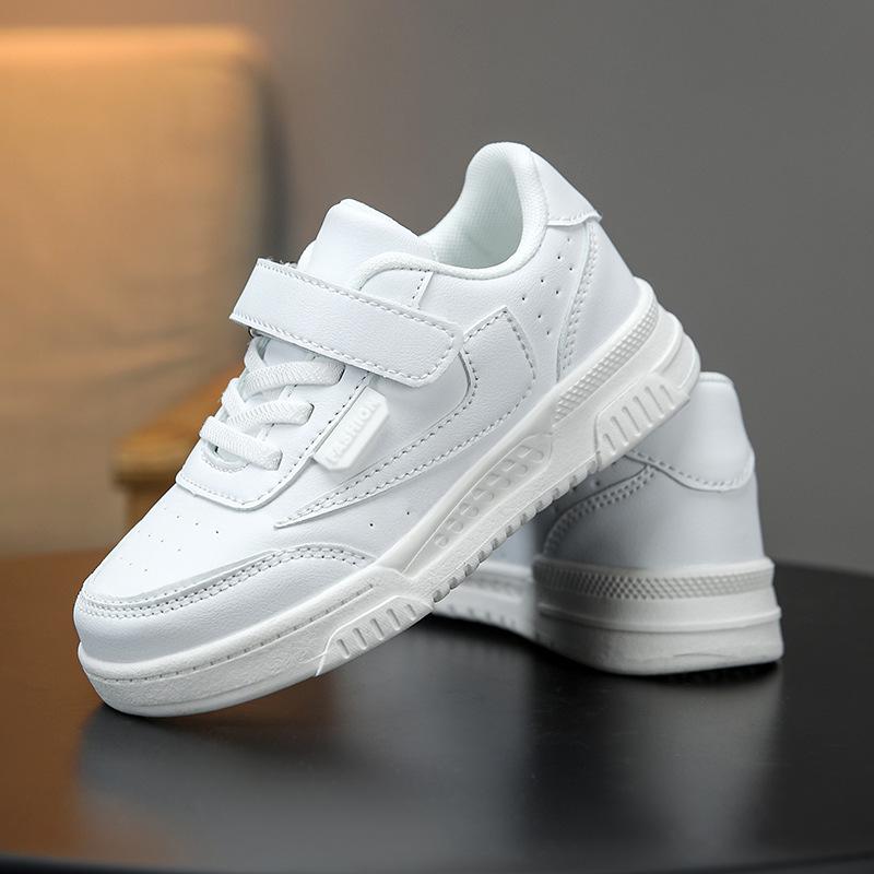 New Boys' Non-Slip Breathable Skate Shoes - Lightweight, Casual White Leather for Spring and Autumn