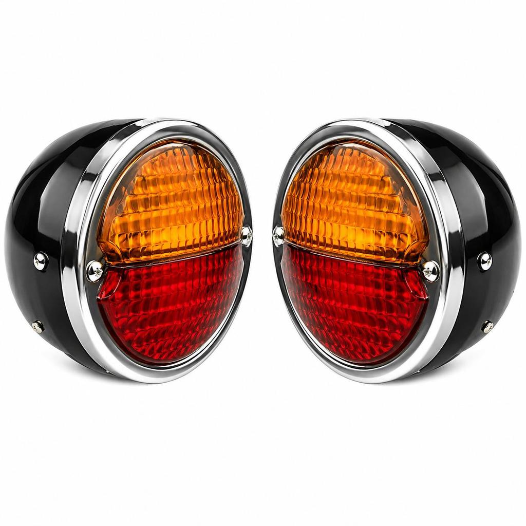 APSMOTIV Rear Light with Black Body Chrome Ring Compatible with Vintage Custom, hot-Rod, Rat-Rod Cars, Trucks, Motorcycles, Jeep and Tractors 12V Bulb
