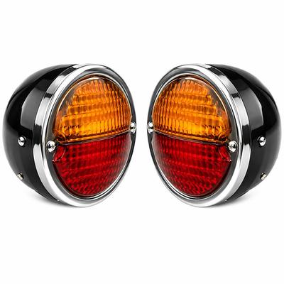 Vintage Hot Rod Tail Lights 2X Rear Lights Tail Assembly | Black Body | Chrome Ring | Red/Amber Lens 12v for Model A Car & DODGE Trucks