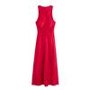 2024 European and American Fashion Black Silk Satin Midi Dress - Round Neck Sleeveless Design