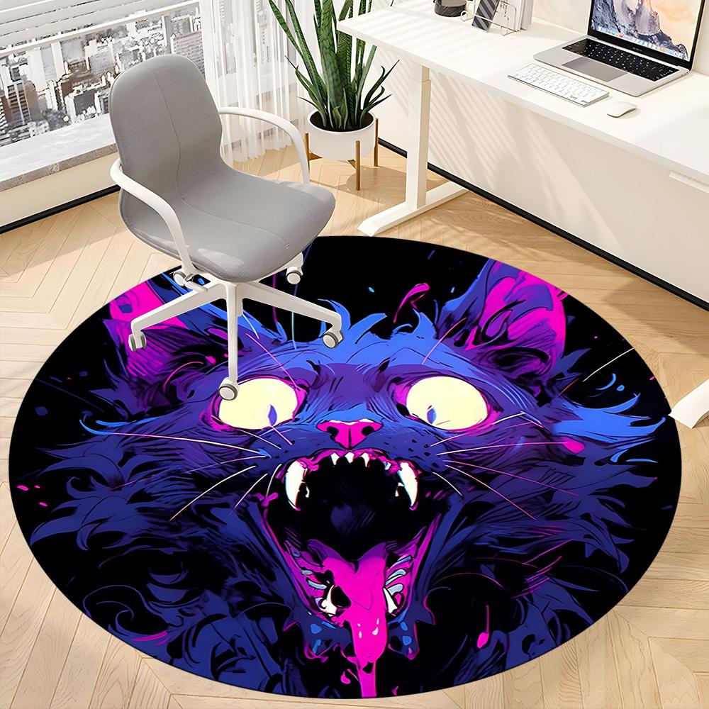 1PC Neon Kitty Office Round Area Rug, Indoor Mat Suitable ForOffice, Under Office Chairs Bedroom Living Room Home Decor, Room Deco F043