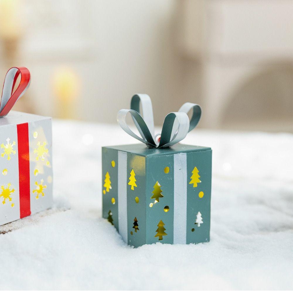 Iron Lighted Gift Box Pendant Hanging Rope Holiday Hanging Decor Xmas Tree Hanging Ornament
