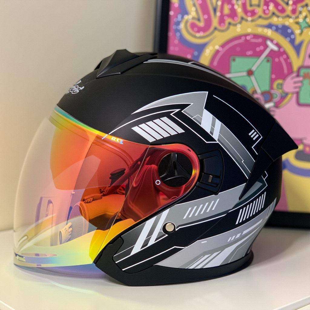 Unisex Motorcycle Helmet with Dual Lens Half Helmet Warm Three-Quarter Motorcycle Racing Style Scooter Helmet for All Seasons