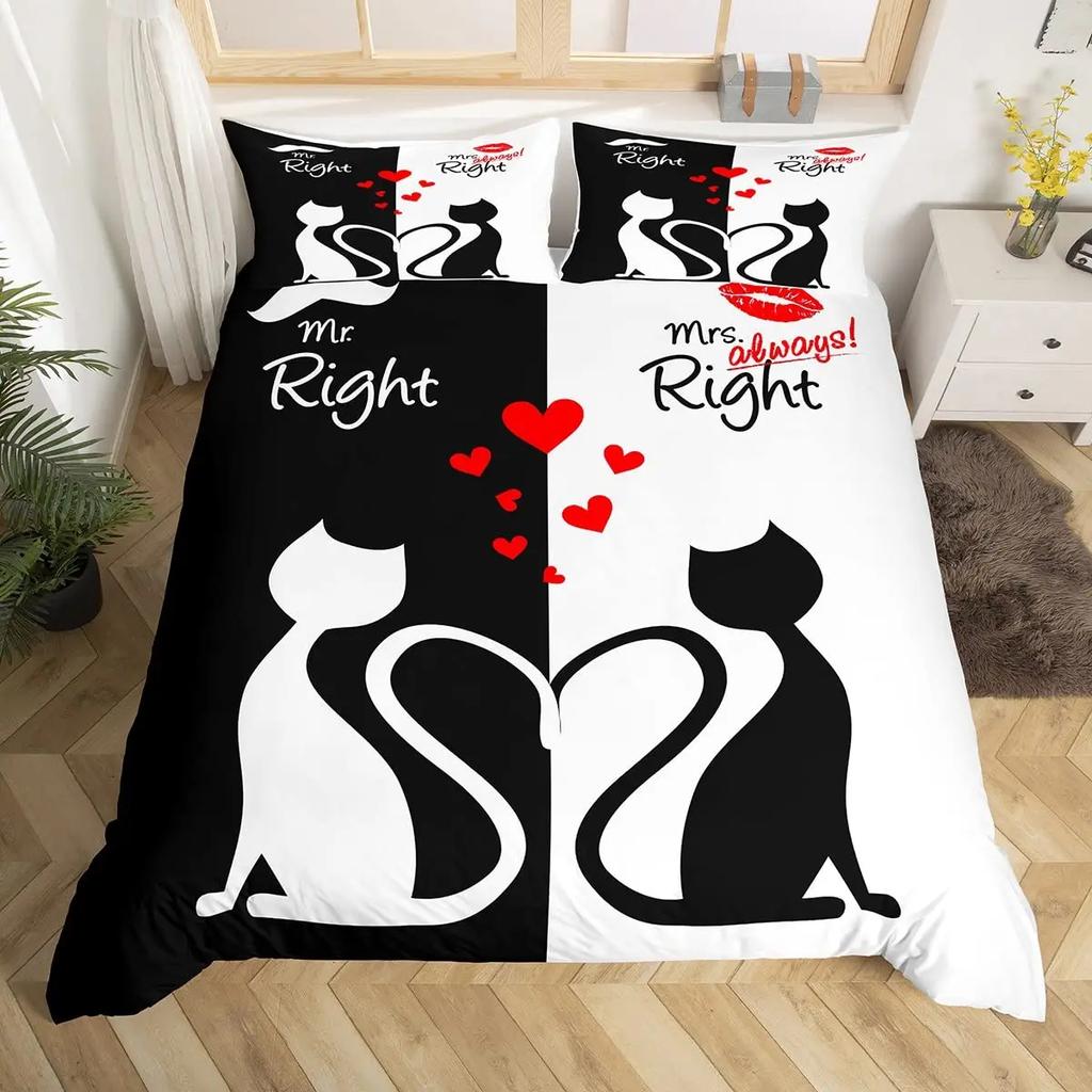 Mr And Mrs Duvet Cover Set King Black Love And Gold Bedding Set For Couples Cute Romantic Valentines Gifts Comforter Cover Sets