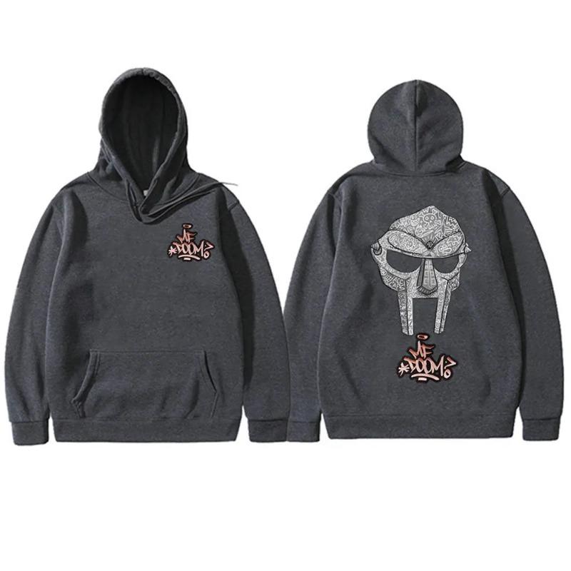 Rapper Mf Doom Madvillain Maschera Metallica Viso Stampa Double Face Felpa Uomo Oversize Pullover Hip Hop Rap Vintage Felpe da Uomo