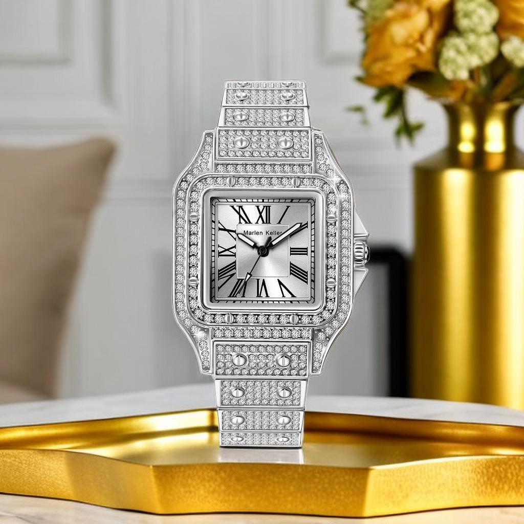 Dámské hodinky Módní Luxusní Křemenné Náramkové Hodinky pro Dámu Ciferník s Diamanty Hodiny z Nerezové Oceli