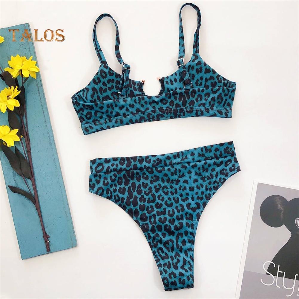 Talos Women Sexy Leopard Snake Print Swimsuit Padded Bra Low Rise Briefs Bikini Set