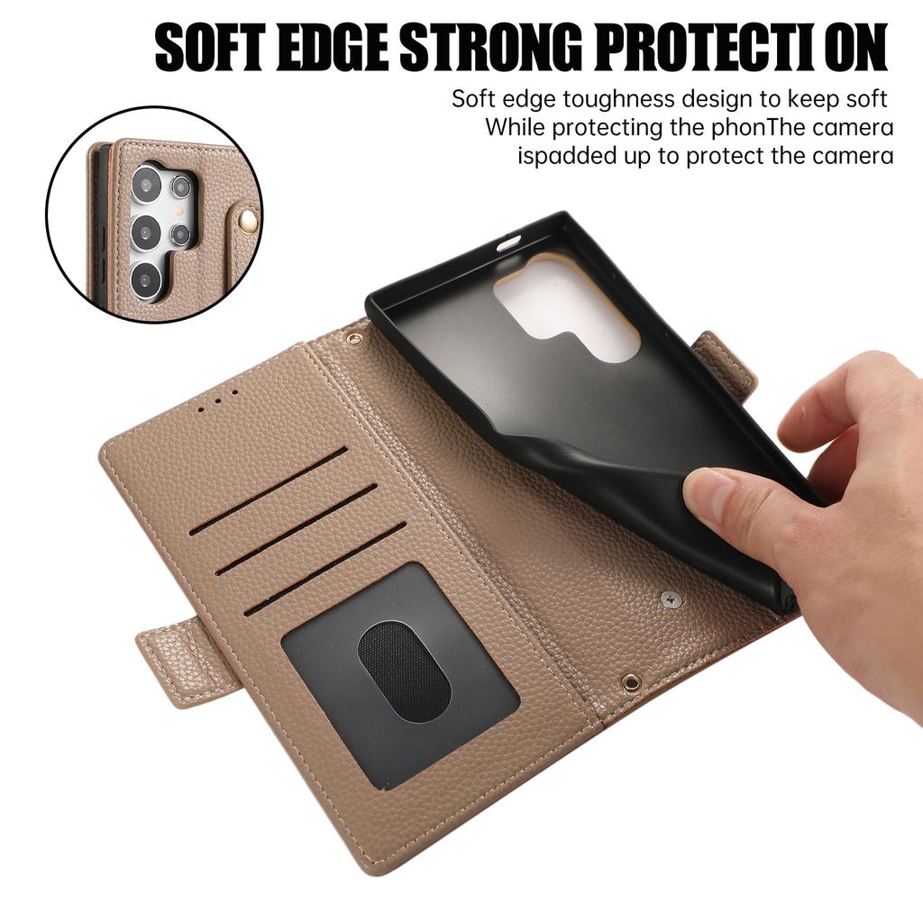 For Samsung Galaxy S23 Ultra Leather Case with Card Holder, Straps, Shockproof Wallet Phone Cover