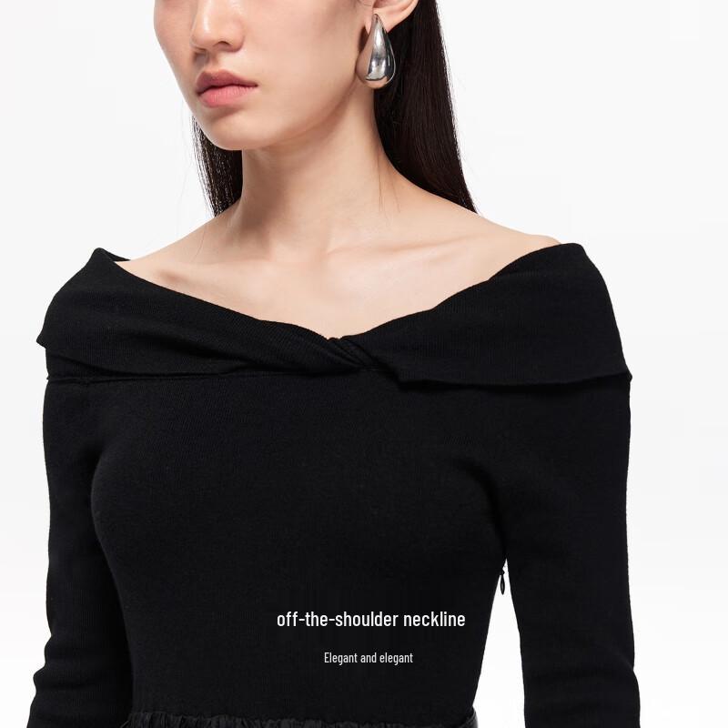 VEROMODA Off-Shoulder Belted A-Line Knit Dress