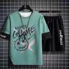2024 Summer New Fashion Printed Short Sleeve Shorts Sportset Men's Casual Loose Ice Silk Breathable Large Size Two-Piece Set 5XL