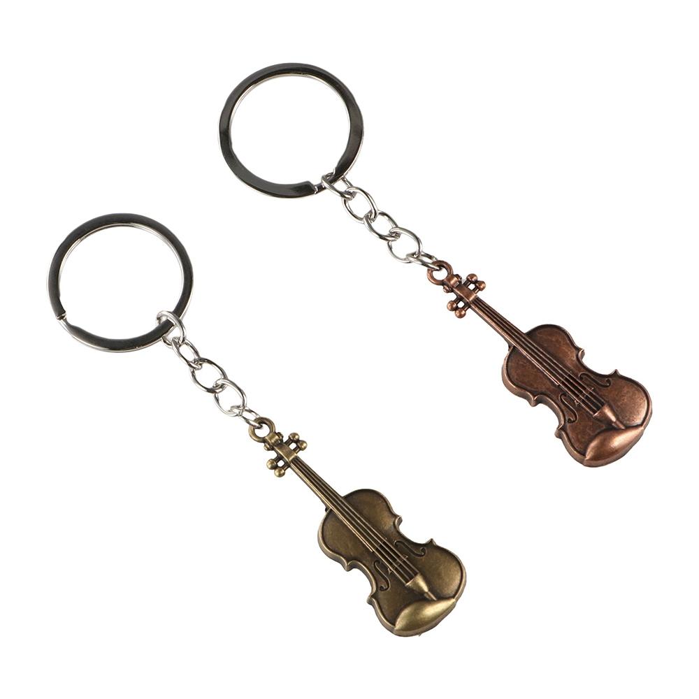 Copper Bronze Violin Key Chain Classical Musical Instrument Pendant Music Lovers