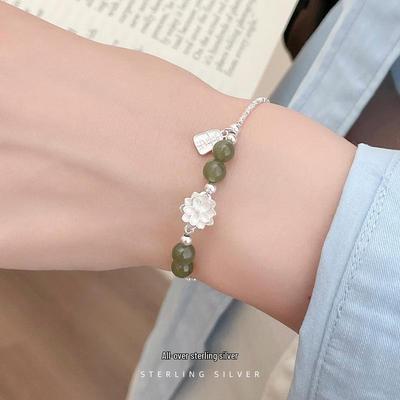 Cui Yan S925 Sterling Silber Lotus Glück Armband für Damen - Neuer Chinesischer Stil mit Splitter Silberperlen