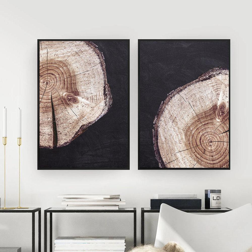 Wood Tree Ring Canvas Art Painting Wall Pcitures Black and White Rustic Wood Canvas Prints Home Modern Woodwork Posters Decor