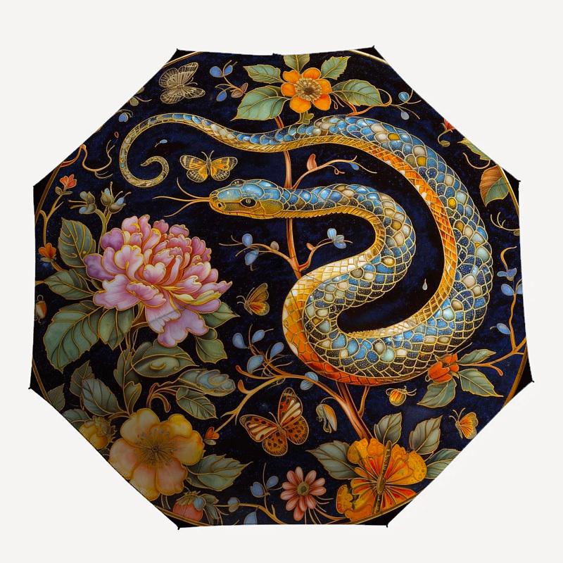 

1pc Snake, Flowers, Butterflies Umbrella with Plastic Handle,Compact & Stylish,Suitable for All Seasons YS331026