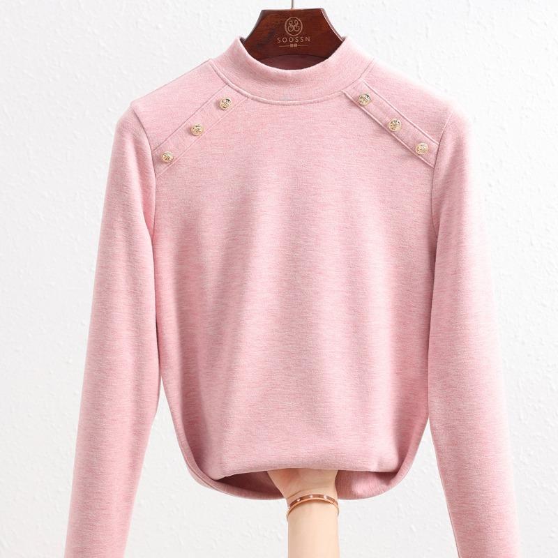 Silk cashmere warm fleece semi-turtleneck bottoming shirt women's heating integrated fleece inner with autumn and winter double-sided fleece warm top