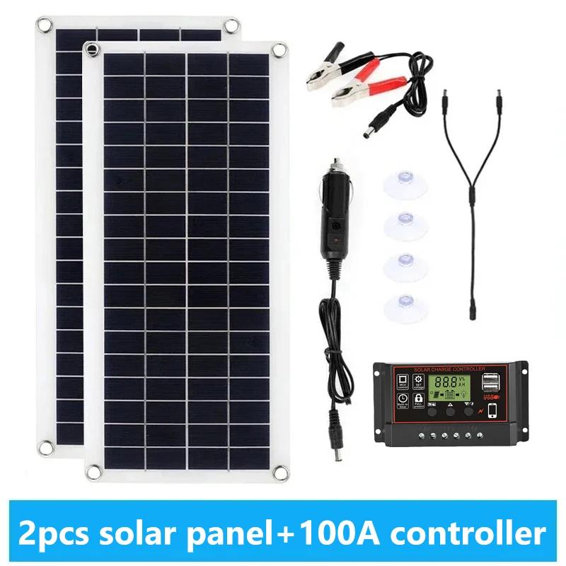 20W-1000W Solar Panel 12V Solar Cell 100A Controller Solar Panel for Phone RV Car MP3 PAD Charger Outdoor Battery Supply Camping