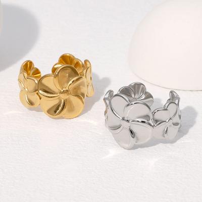 Simple Cute Flower Adjustable Open Rings for Women Girls Stainless Steel Can Open Finger Ring Jewelry Accessories Gifts
