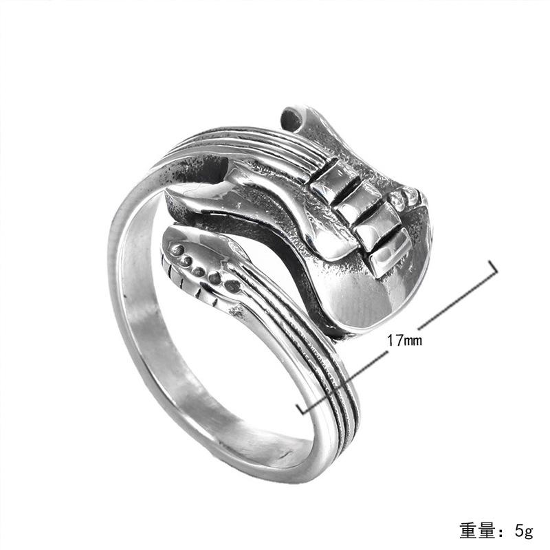 New Punk Style Personality Exaggeration European Lovers' Silver Color Oiled Guitar Ring Finger Jewelry