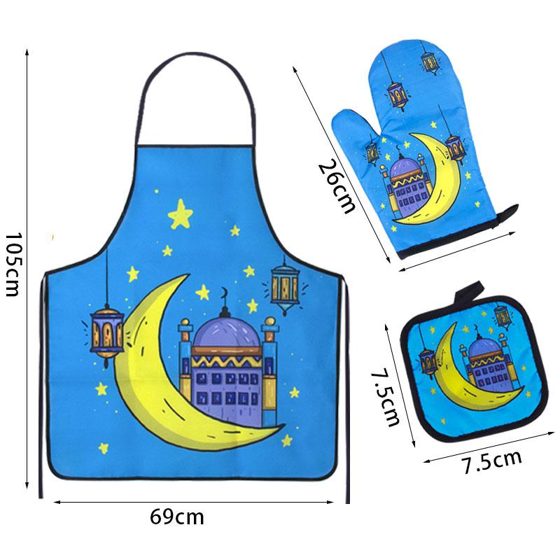 Ramadan Decorations Kitchen Hot Oven Mitts Apron Anti-Hot Microwave Gloves Pad Eid Mubarak Islamic Muslim Cooking Baking Tool