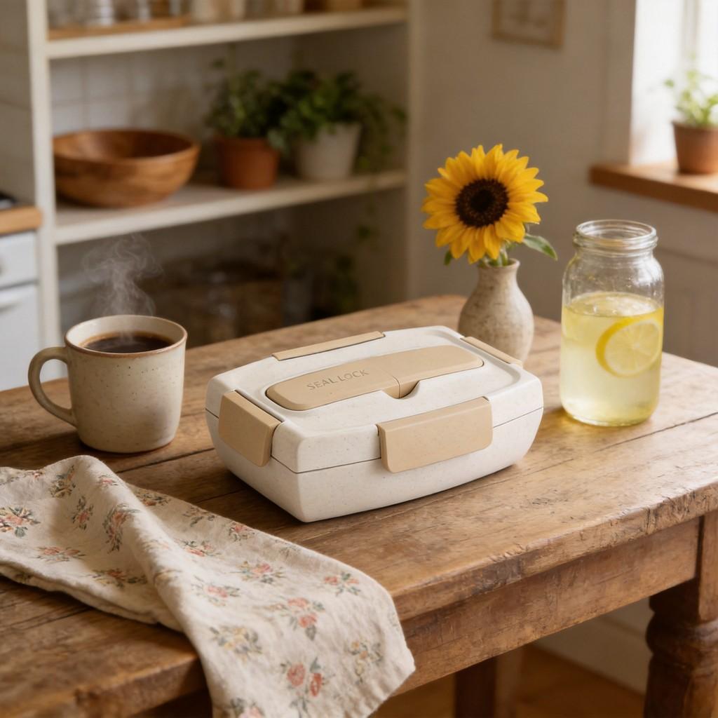 Wheat Straw Bento Box With Sealed Compartments For Adults And Office Lunches