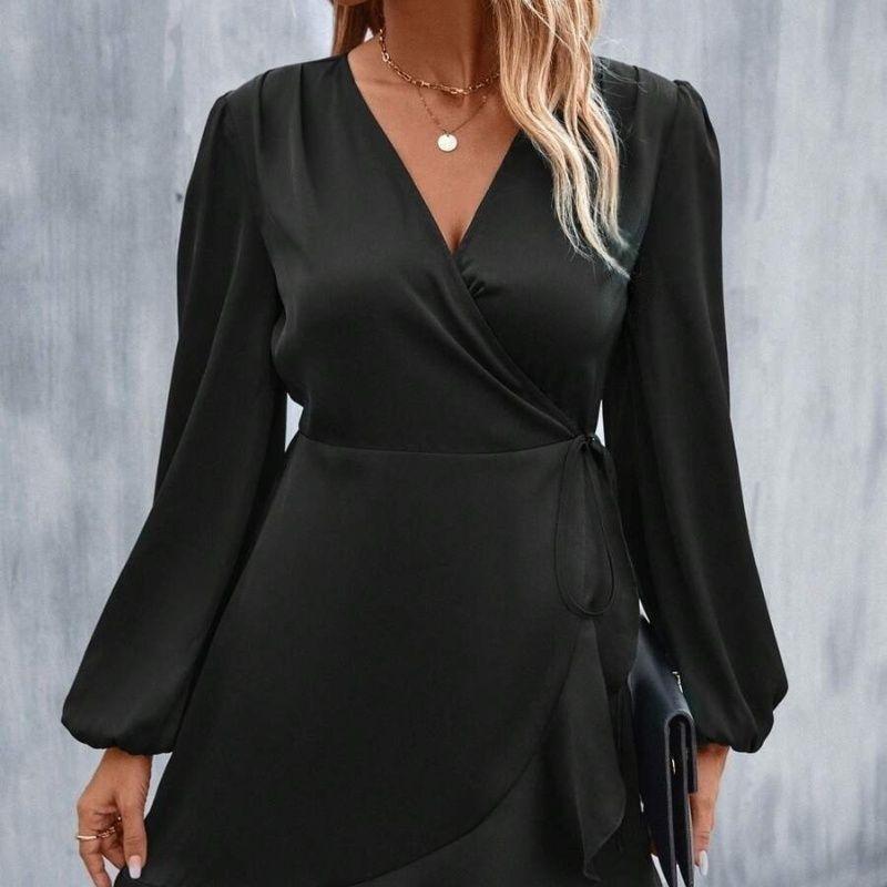 Summer Satin Dress European and American Women Summer V-neck Satin Dress Satin Waist Hugging Low Cut Midi dress