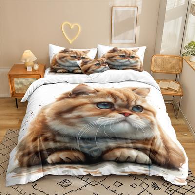 Miau Serie 3D Digitaldruck Dreiteiliges Bettwäscheset Bettlaken Bettbezug
