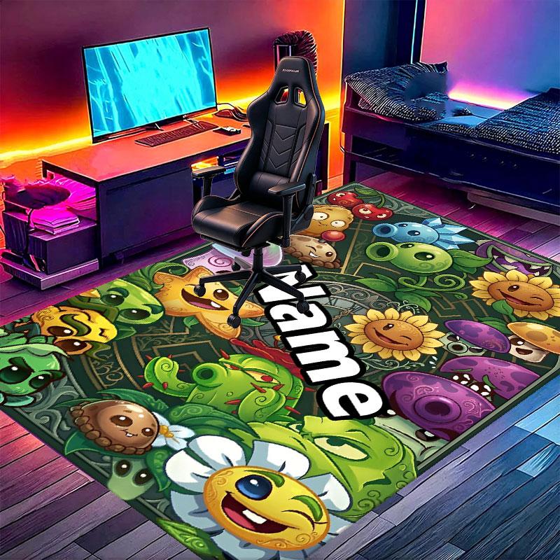 Custom Name Personalized Plants vs. Zombies Print Carpet, Versatile Home Decor Rug, for Playroom, Apartment, Balcony, Entryway, Hallway Gift