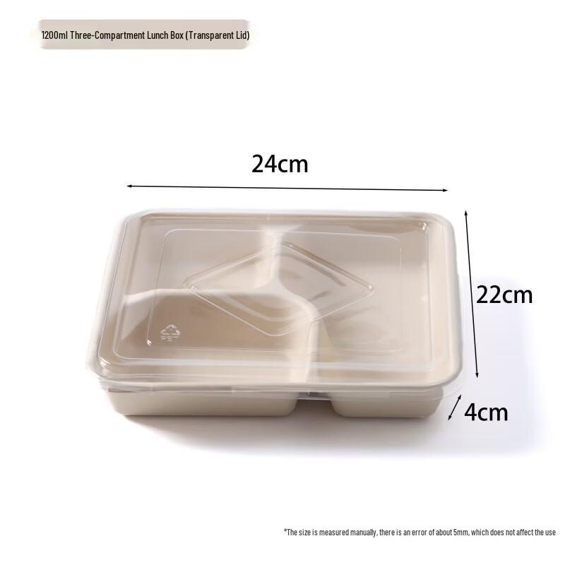 Disposable Bagasse 3-Compartment Meal Box with PET Lid