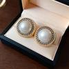 Vintage Medieval Silver Needle Round Artificial Pearl Stud Earrings French Retro Fashion Temperament Earrings Earrings