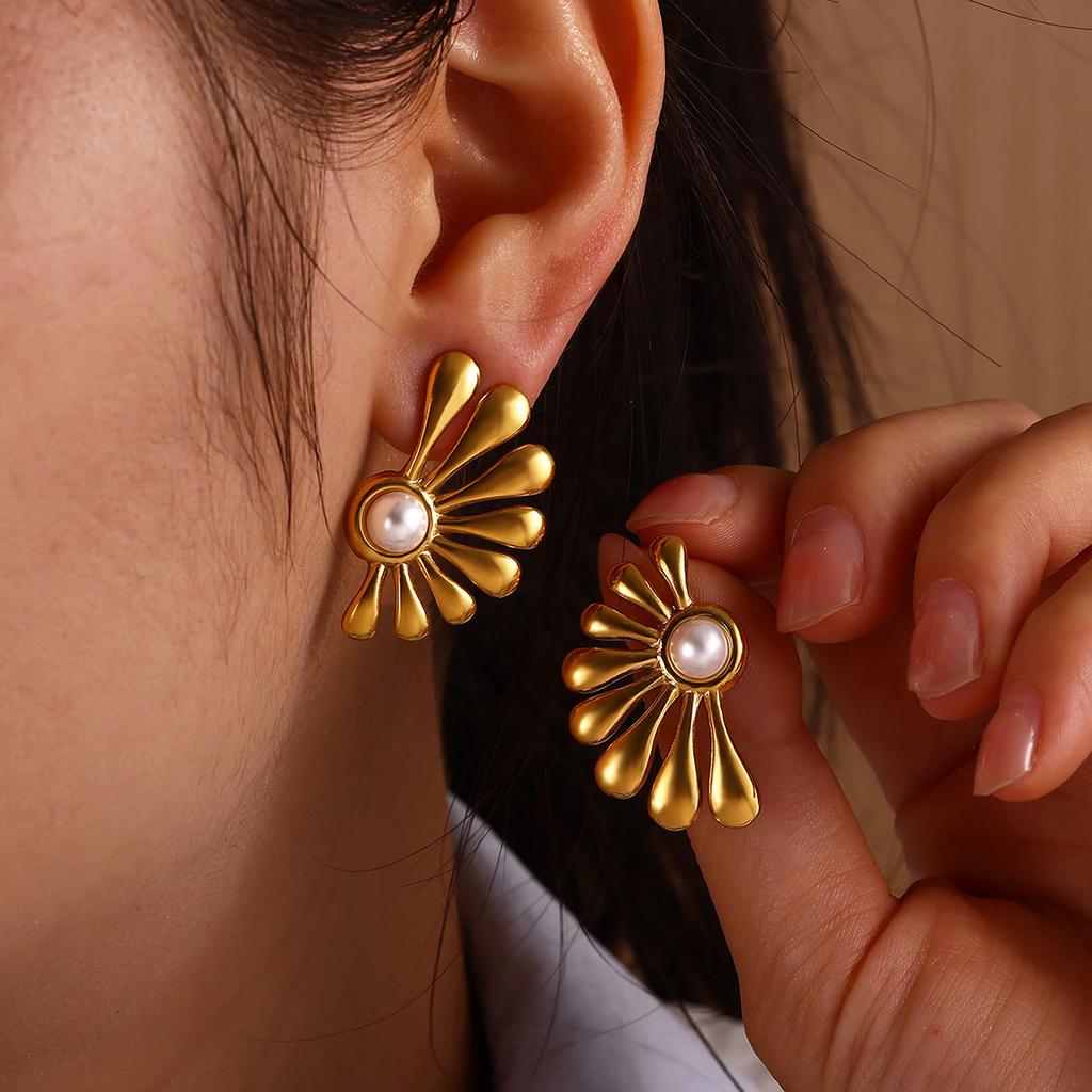 Vintage Gold Color Earrings For Women Geometric Tiger Eye Aretes Enamel Drop Big Stud Earring Stainless Steel Jewelry Party Gift