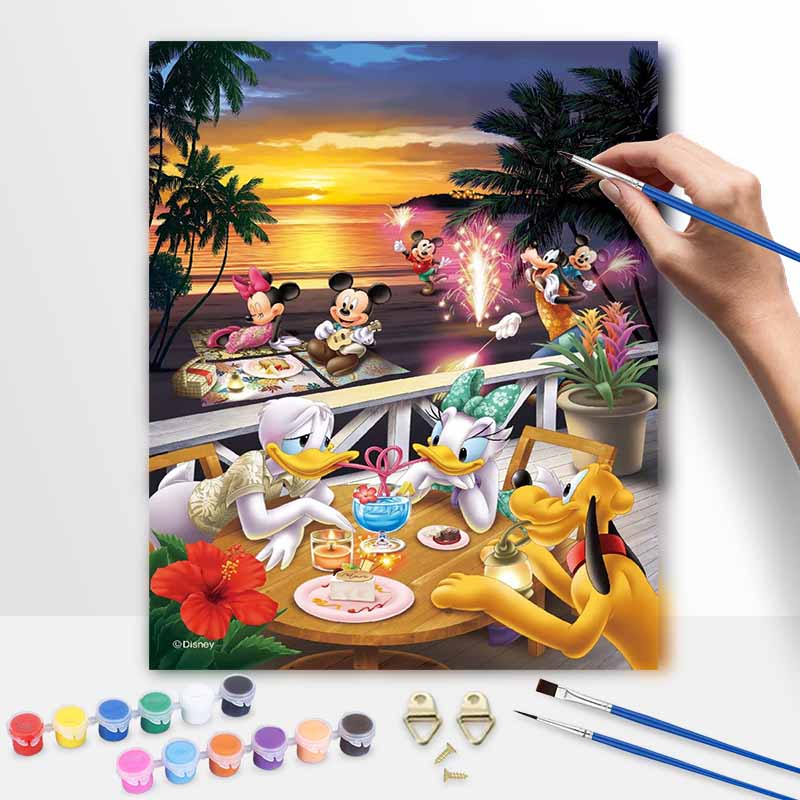 Disney Mickey Mouse Donald Duck Sunset Beach Party Oil Painting Kit Home Decor Gift