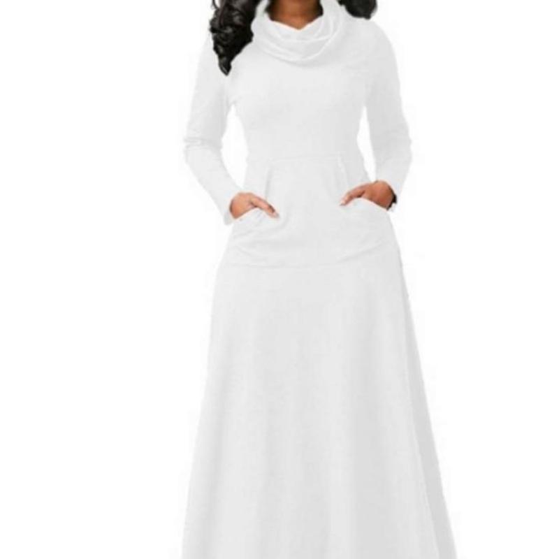 

Autumn Winter Women s Patch Pocket Maxi Dress, High Neck Swing Hem Long Sleeve Dress with Comfortable Relaxed Fit, Casual Lounge Dress with Pockets S