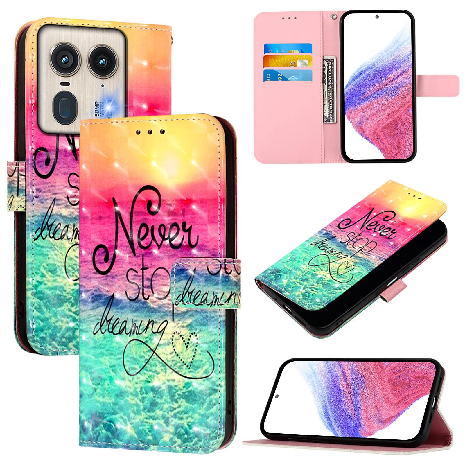 

For Motorola Edge 50 5G Leather Case Pattern Printing Wallet Stand Mobile Cover with Strap Never Stop Dreaming