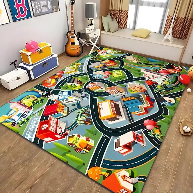 Children’s Educational City Life Playmat Rug Road Traffic System Carpet for Bedroom & Playroom, Fun Learning Safe Kids Floor Mat