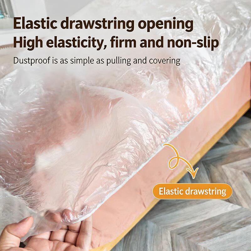 5 Pieces Plastic Bed Dust Covers Elastic Edged Oversized Anti-spill Protector for Home Renovation Furniture Storage