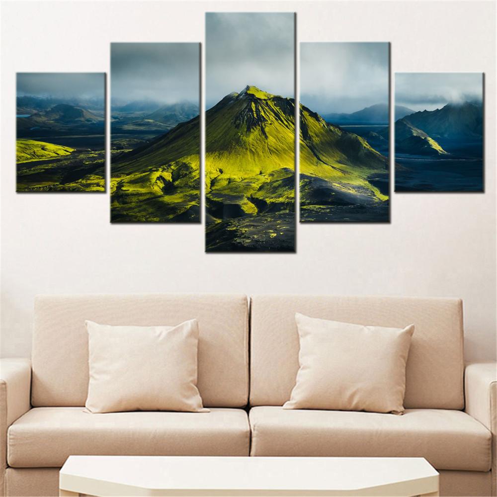 

5 Pieces Canvas Wall Arts Poster Painting Nature Maelifell Volcano Wallpaper Home Decor Picture Printing For Living Room Mural 20X35 20X45 20X55CM