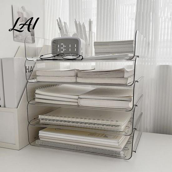 Non-slip Document Organizer Large Capacity Desk for Documents Files Letters A4 Paper Book Notes Mail Desktop File Holder Clear Stackable Tray,
