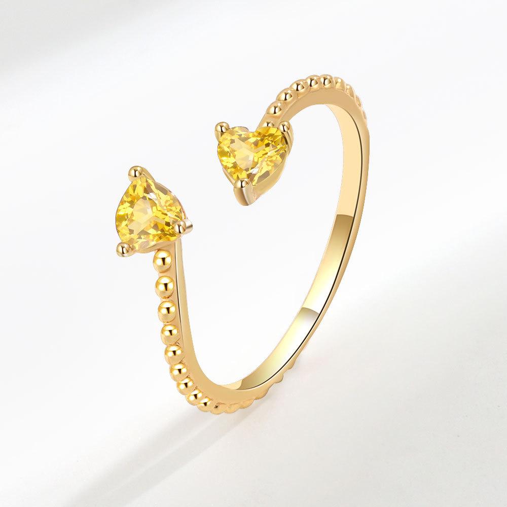 Distinctive and Individual Jewellery 12 Birthstones Double Heart Zirconia Open End Ring Personalised Light Luxury Haute Sense Fashion Trends Ring